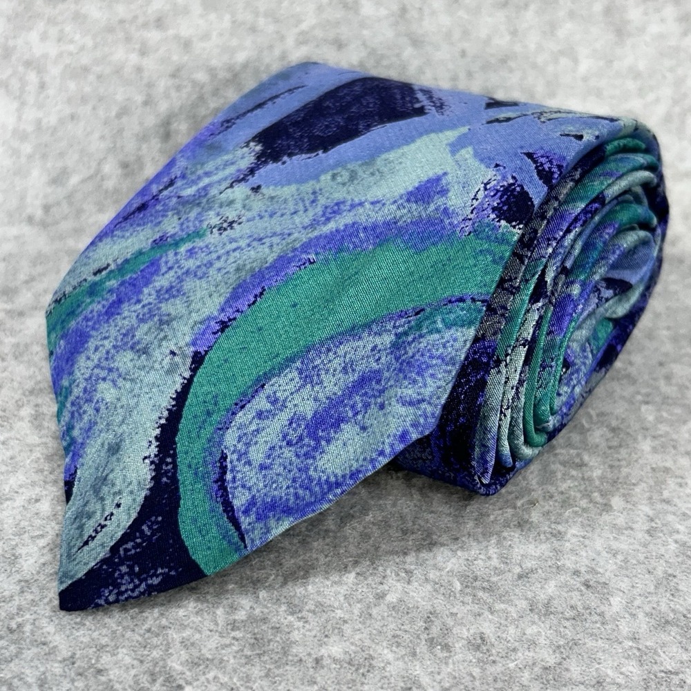 Bugle Boy USA Abstract Blue Green Necktie Mens Vintage Wide Polyester Tie 59"